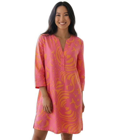 Vintage Marimekko Mika Piirainen Tunic Dress Pink Orange Swirl Print 36 US 6 - Picture 2 of 14